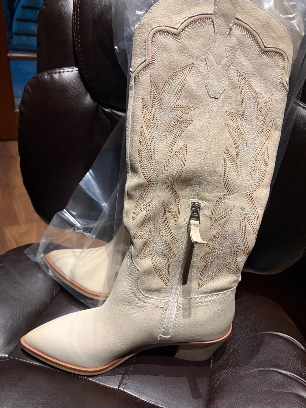 Dolce Vita Cream Western Knee-High Embroidered Zip Boots